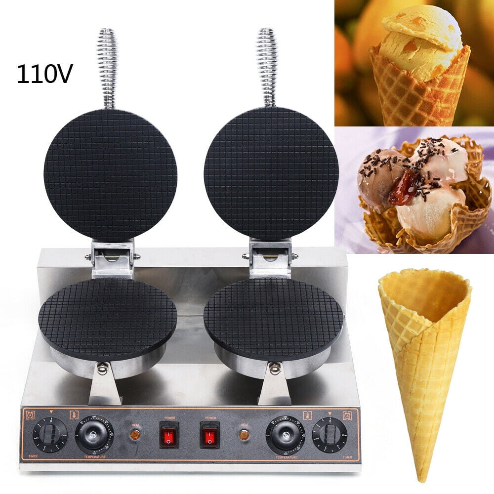 Stainless Steel Double-Head Non-Stick Waffle Cone Maker with Timer