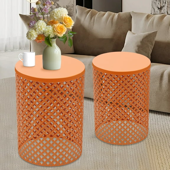 Denest 2Pcs Indoor/Outdoor Side Table, Metal Frame Accent Table, Modern End Table