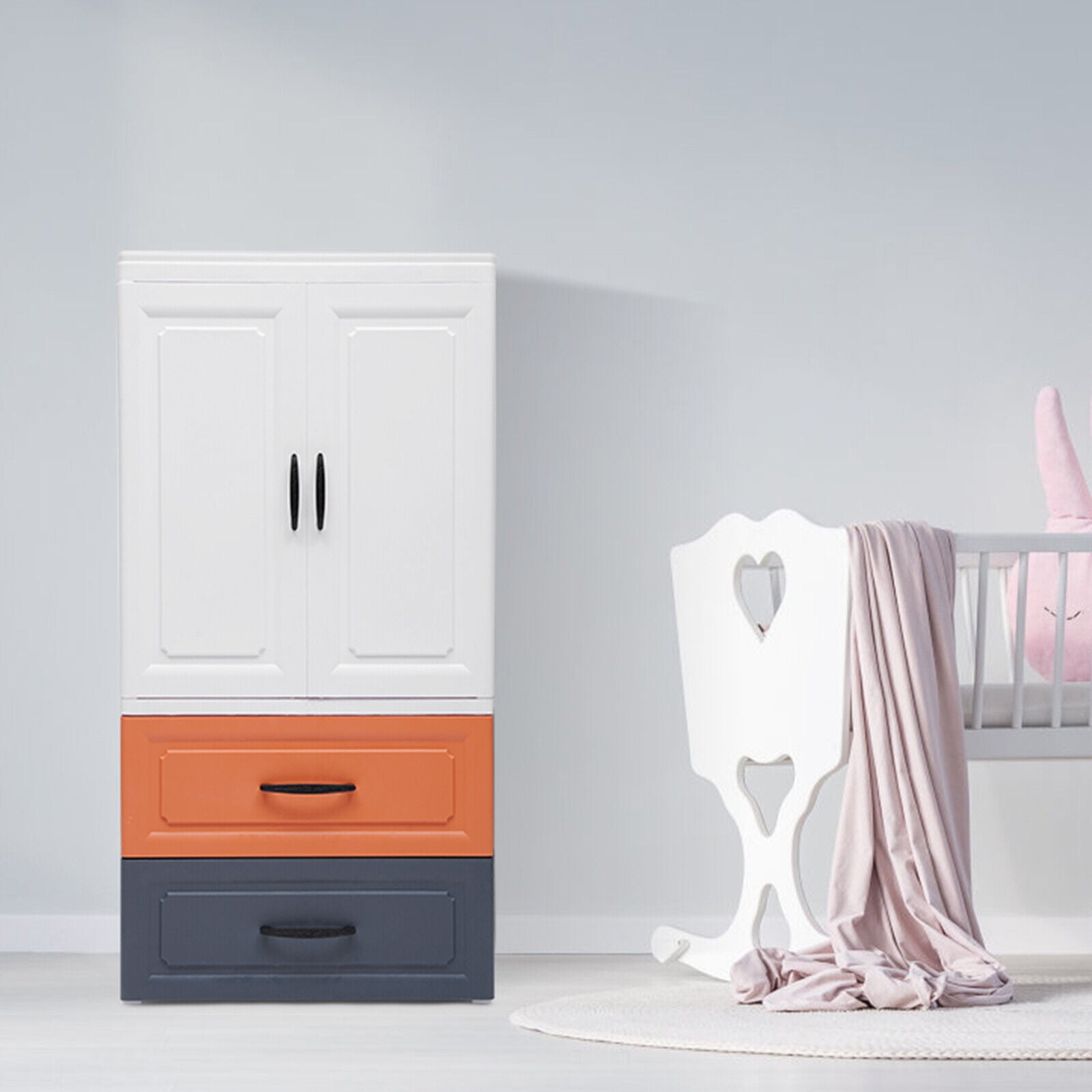 Denest 3-Layer 2 Drawer Dresser with Wheels, Freestanding Vertical PP Storage Tower Chest Closet Organizer Plastic Storage Cabinet for Bedroom Clothes Storage White