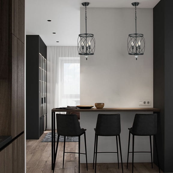 Denest 3-Light Foyer Pendant Light Metal Cage Chandelier Cylindrical Hanging Lamp New