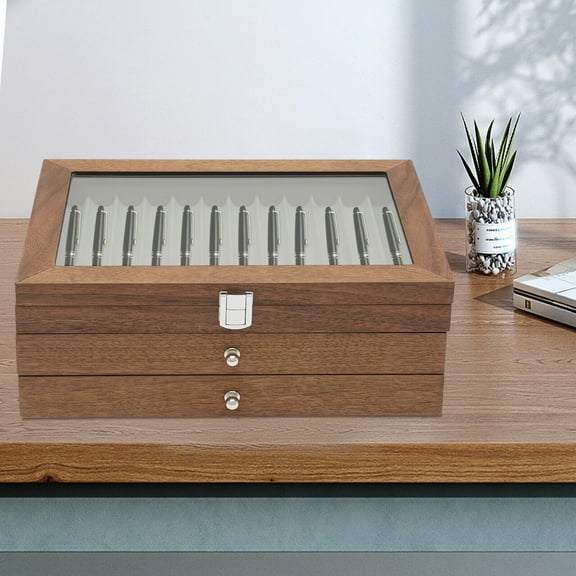 Denest 34 Slots Display Box Walnut Wood Fountain Pen Display Organizer Collector Case