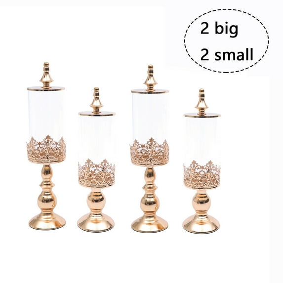Denest 4 Pcs Acrylic Metal Candy Jars w/Gold Lids Wedding Party Candy Storage Canisters