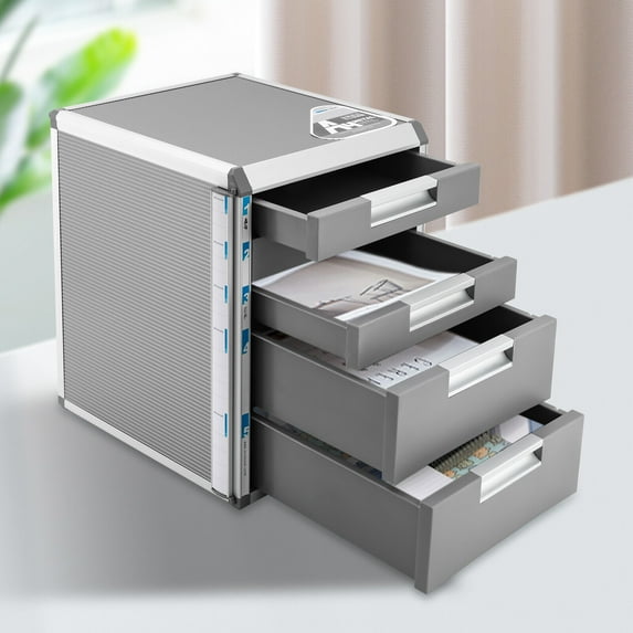 Denest 5-Drawer Lockable Modern Desktop Drawer Organizer Aluminum Desk Document Storage Box Multi-Functional Office File Cabinet