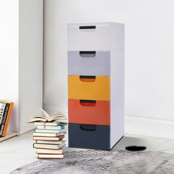 Denest 5 Drawers Stackable Clothes Storage Box Vertical Multi-purpose Organizer Storage Closet Cabinet Cases with 4 Wheels Morandi Color