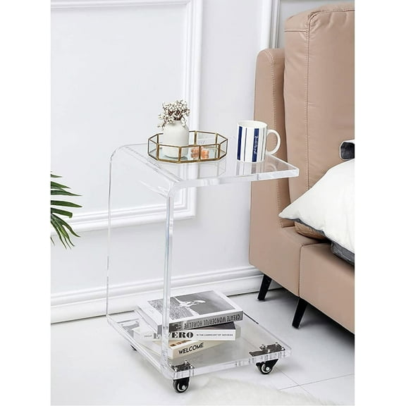 Denest Acrylic Movable Bedside Table, C-Shaped End Table Snack Table, Clear
