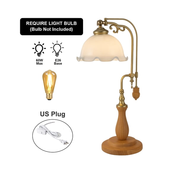 Denest Bedside Table Lamp Glass Tiffany Style Banker Desk Reading Light Bedroom Night Light Decor 110V