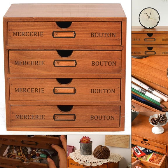 Denest Brown Large 4 Layers Wooden Storage Box Jewelry Organizer Rectangle 4 Drawers