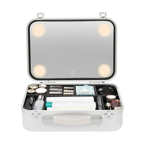Denest Dimmable LED Light Mirror Women Cosmetic Bag Travel Makeup Case Organizer Large