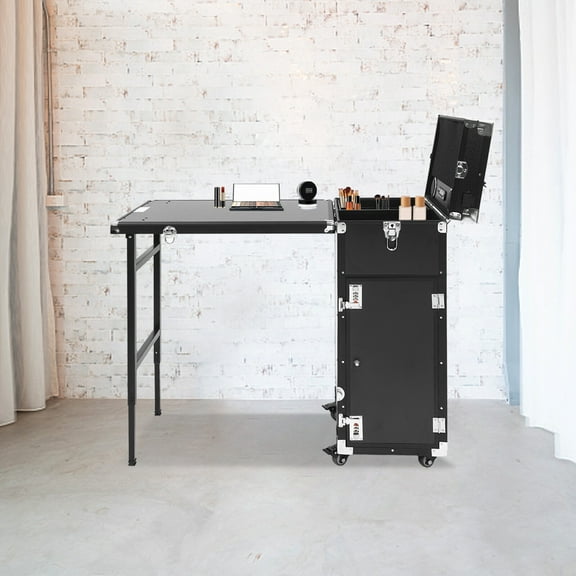 Denest Nail Desk Mobile Station Rolling Makeup Train Case Manicure Table with Speaker