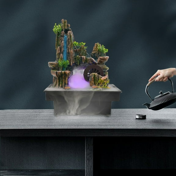 Denest Square Desktop Fountain with LED Lights, Atomizer & Nature-Inspired Design