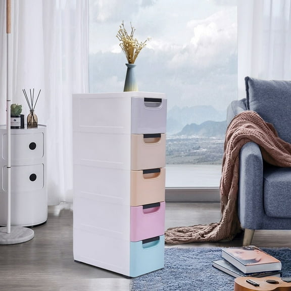 Denest Stackable Clothes Storage Box Heavy Duty Plastic Storage Cabinet w/5 Drawers