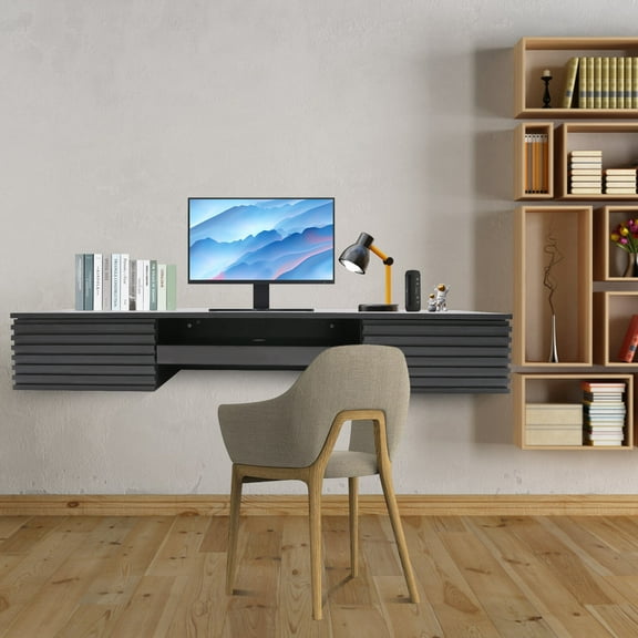 Denest Wall Mounted Desk Floating Table Computer Desk with Pull Out Drawer & Outlet