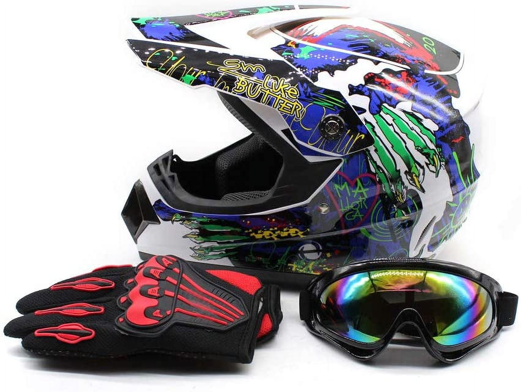 Denest Youth Kids Motocross Helmets Colorful L Size off Road Helmet Gloves Goggles DOT Certification