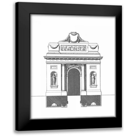Deneufforge 15x17 Black Modern Framed Museum Art Print Titled - B and W Parisian Facade IV