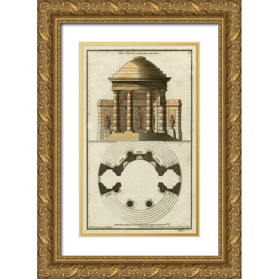 Deneufforge 16x24 Gold Ornate Wood Framed with Double Matting Museum Art Print Titled - Deneufforge Architecture II