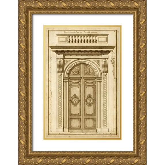 Deneufforge 23x32 Gold Ornate Wood Framed with Double Matting Museum Art Print Titled - Vintage Door I