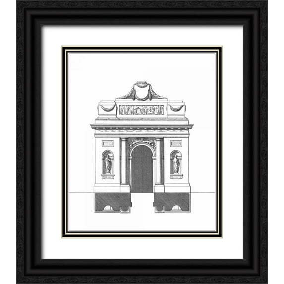 Deneufforge 26x31 Black Ornate Wood Framed with Double Matting Museum Art Print Titled - B and W Parisian Facade IV