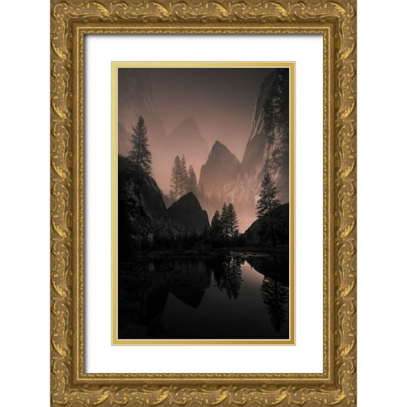 Deng, Larry 13x18 Gold Ornate Wood Framed with Double Matting Museum Art Print Titled - Foggy Mountain