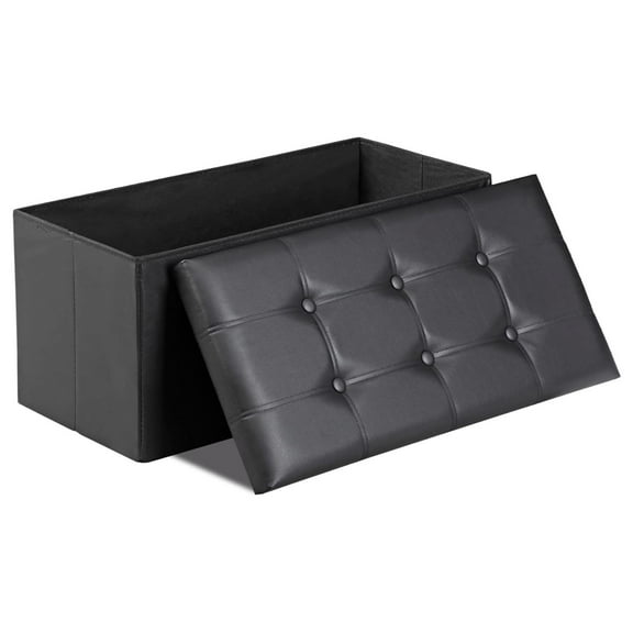 Deng rui 30Inches Storage Ottoman Bench, Folding Footrest Stool, Storage Chest Long Shoes Bench with Foam Padded Seat, Holds up to 350 lbs, for Living Room, Entryway, Bedroom, Black