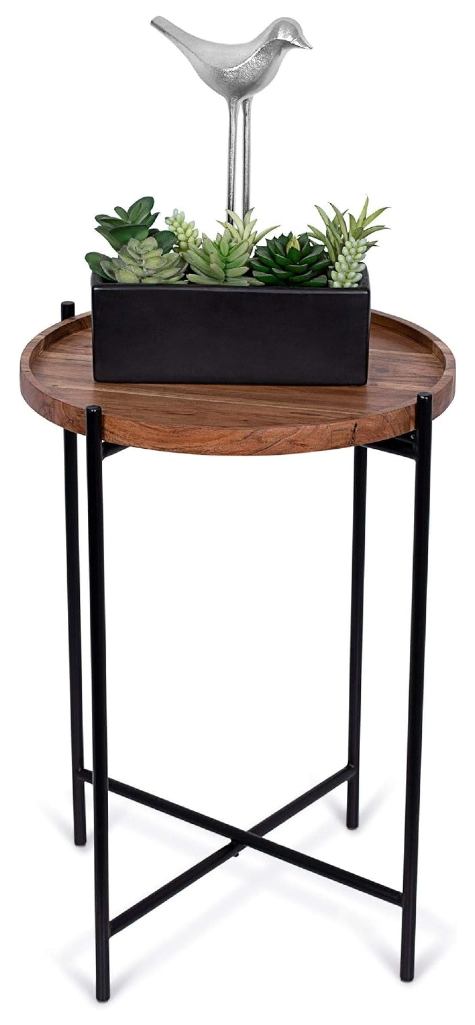 Natural Acacia Folding Side Table with Removable Tray