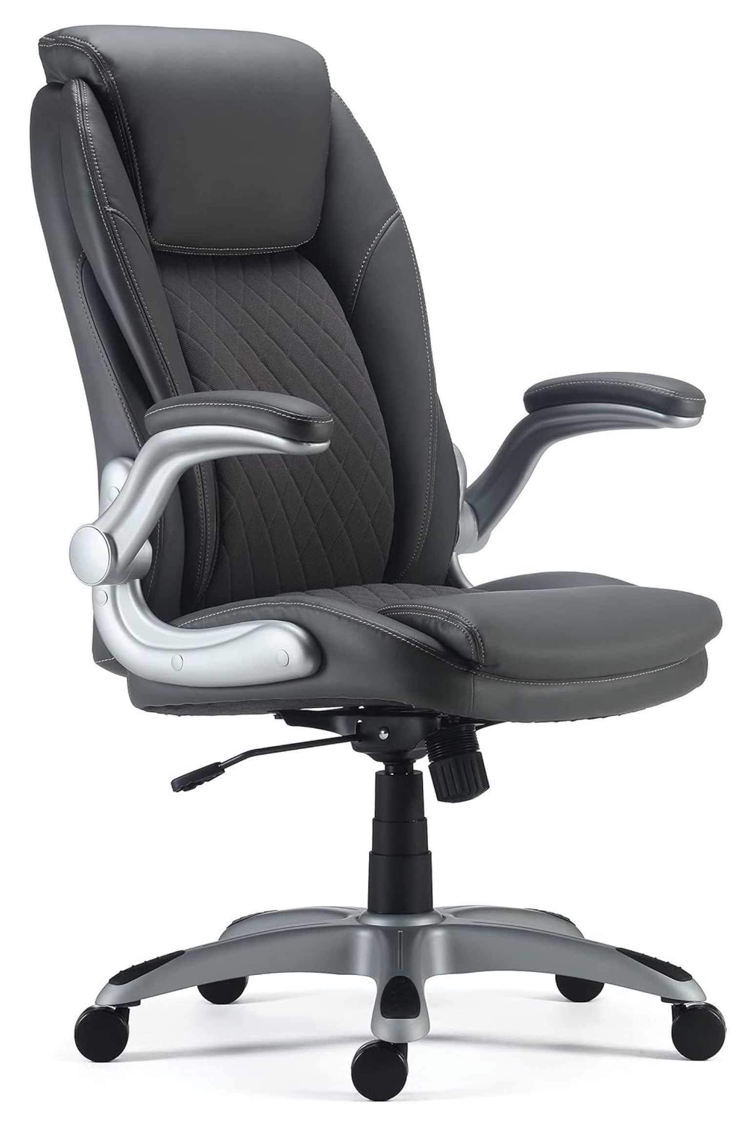 Gray Leather Adjustable Task Chair with Padded Arms