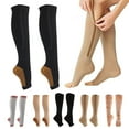 thumbnail image 1 of Dengjunhu 1 Pair Compression Socks Toe Open Leg Support Stocking Knee High Socks with Zipper, 1 of 7