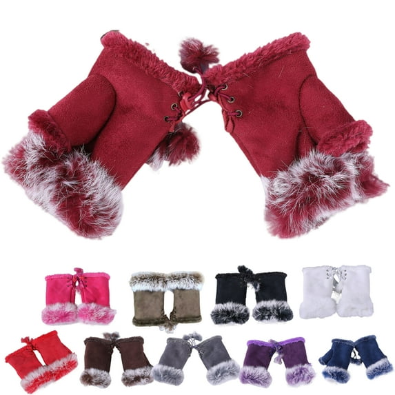 Dengjunhu 1 Pair Women Winter Warm Fingerless Gloves Texting Gloves Wrist Warmer