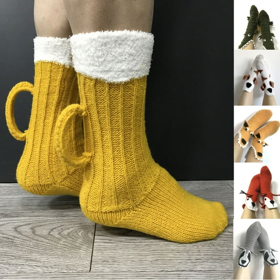 Dengjunhu 1 Pair Womens Socks Cozy Winter Warm Knitted Soft Cute Animal Knitted Home Slipper Animal Theme Socks