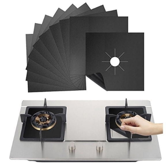 Dengjunhu 10Pcs Stove Burner Covers - Gas Stove Protectors Black, Reusable, Non-Stick, Fast Clean Liners for Kitchen/Cooking