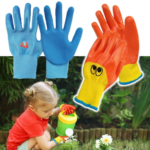 Dengjunhu 1Pair Kid Garden Gloves Children Latex Gardening Protective Gloves for Toddler Boys Girls Yard Work Activity