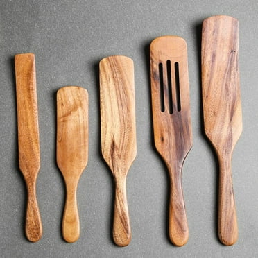 Dengjunhu 1pc Natural Acacia Wooden Spurtle - Heat Resistant Wood Spatula Cooking Utensils for Non Stick Cookware - Wooden Spoons for Mixing, Stirring, Serving