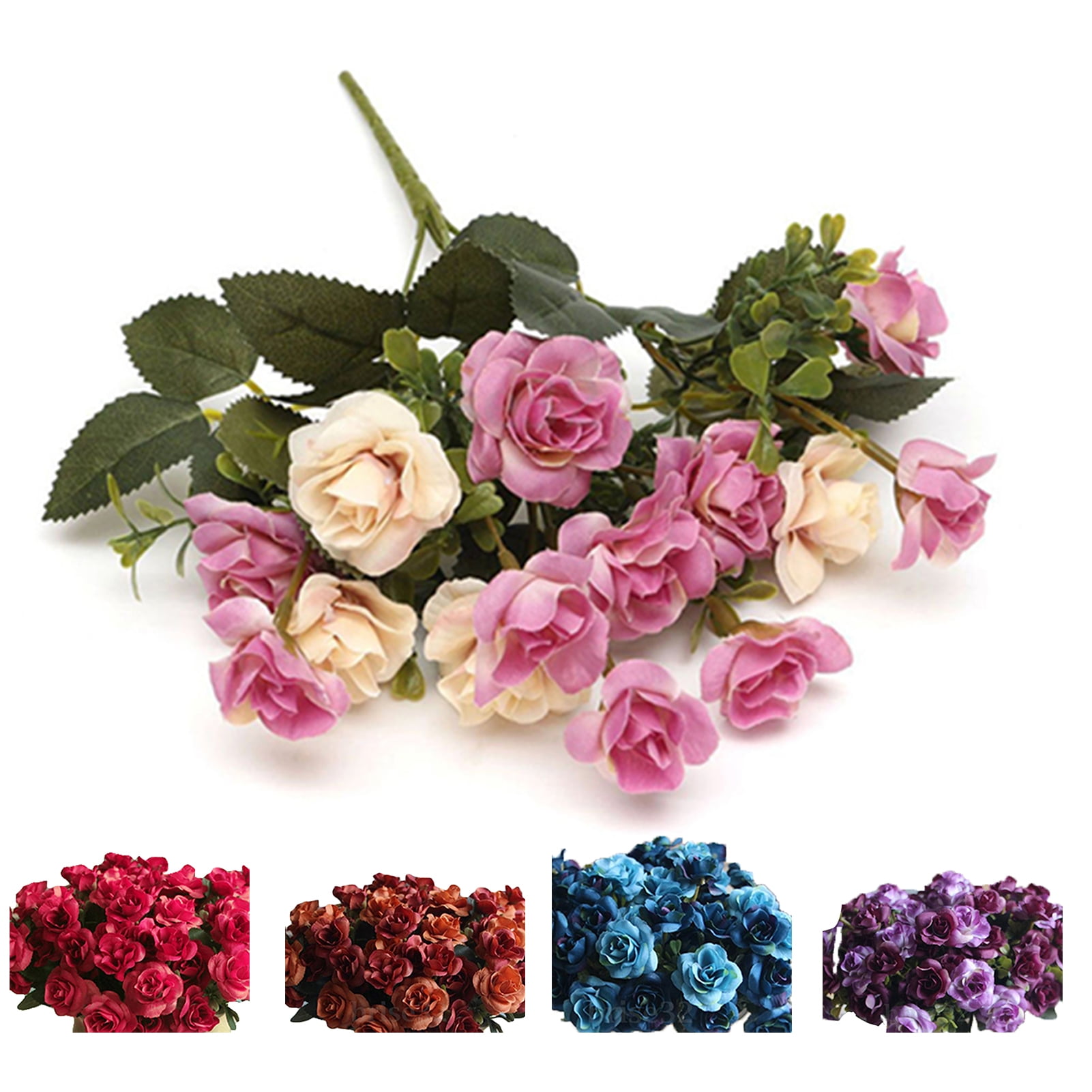 Mini Roses Boquet Dengjunhu 2Pcs 21 Heads Artificial Flowers Bouquet Mini Rose Wedding ...