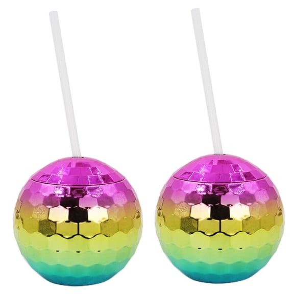 Dengjunhu 2Pcs 600ML Disco Flash Ball Cocktail Cup Nightclub Bar Party Flashlight Straw Wine Glass Drinking Syrup Tea Bottle
