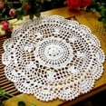 thumbnail image 1 of Dengjunhu 2Pcs Cotton Lace Doilies Crochet Handmade Lace Coasters Round Lace Placemat Rustic Table Doilies Decors for Kitchen Dining Room Party Decoration, Beige/White, 1 of 7