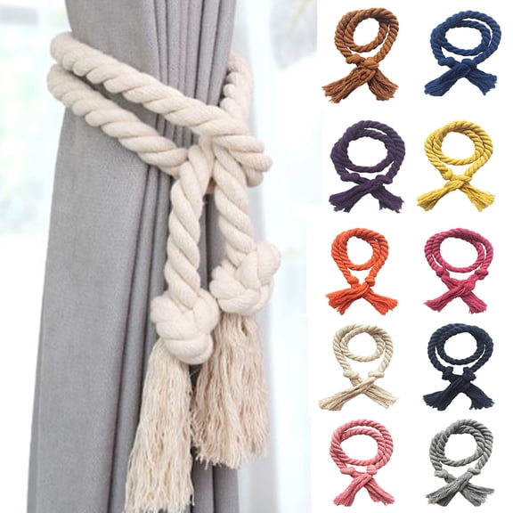Dengjunhu 2Pcs Curtain Ties, Outdoor Curtain Tiebacks Rope for Patio Gazebo Pergola Cabana, Natural Cotton Curtain Holders, Village Rural Rustic Farmhouse Curtain Holdbacks for Drapery