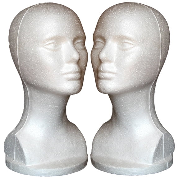 Dengjunhu 2Pcs Female Mannequin Head Cosmetics Model Head Wig Display Foam Mannequin Glasses Hat Hairpieces Stand