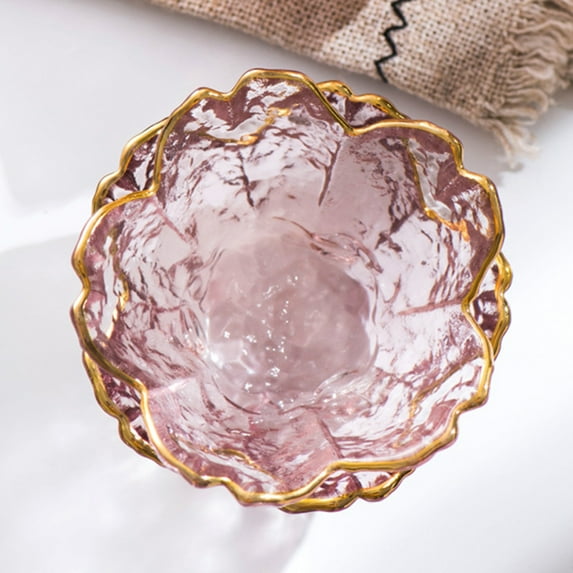 Dengjunhu 2Pcs Sakura Plates Soy Sauce Dish with gold side, Sakura Shaped Glass Seasoning Dishes/Pink Appetizer Plates , Japanese Crystal Salad Bowls, Housewarming Gifts