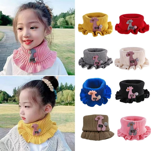 Dengjunhu 4PCS Kids Fake Collar Neck Scarf, Cartoon Giraffe Ruffle Knitted Windproof High Elasticity Keep Warm Neck Warmer