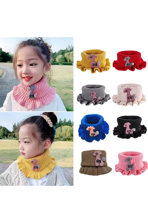 4PCS Kids Fake Collar Neck Scarf, Cartoon Giraffe Ruffle Knitted Windproof High Elasticity Keep Warm Neck Warmer