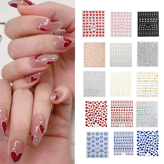 Dengjunhu 4PCS Valentine's Day Nail Art Stickers Red&Blue Love Heart Nail Supplies Self-Adhesive Nail Foil Decals Heart Romantic Designs Beauty DIY Nail Decorations for Woman Girls