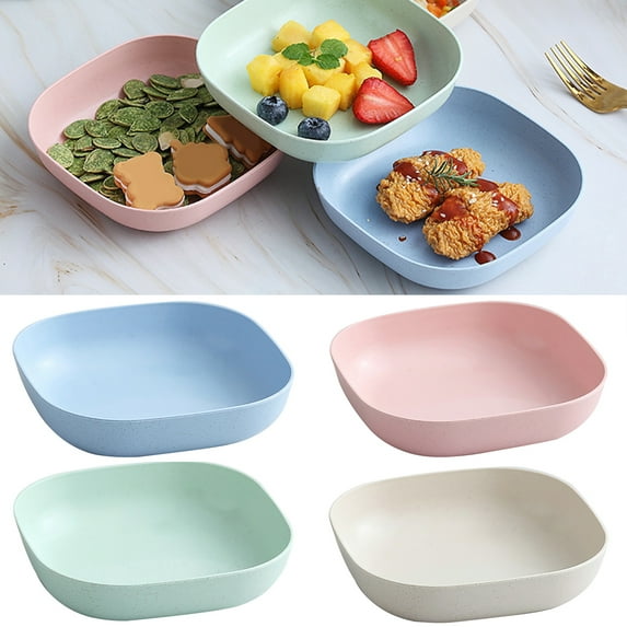 Dengjunhu 4Pcs Salad Bowl Dinner Plates Dinnerware Lunch Plates Reusable Lightweight Microwave Safe Degradable Unbreakable Easy Clean