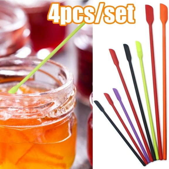 Dengjunhu 4Pcs/Set Mini Silicone Spatula Small Jar Spatula with Long Handle Makeup Spatula Tool Tiny Scraper for Kitchen and Cosmetic