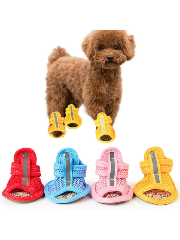 4Pcs Summer Mesh Breathable Dog Shoes Sandals Non Slip Paw Protectors Reflective Adjustable Girls Female,for Small Pet Dog Cat Puppy
