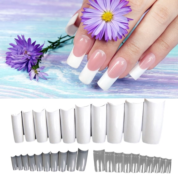 Dengjunhu 500Pcs/Box Nail Tips Clear U Shape Square False Square French Design Fake Nail Half Cover Acrylic Nails for Home DIY Nail Art