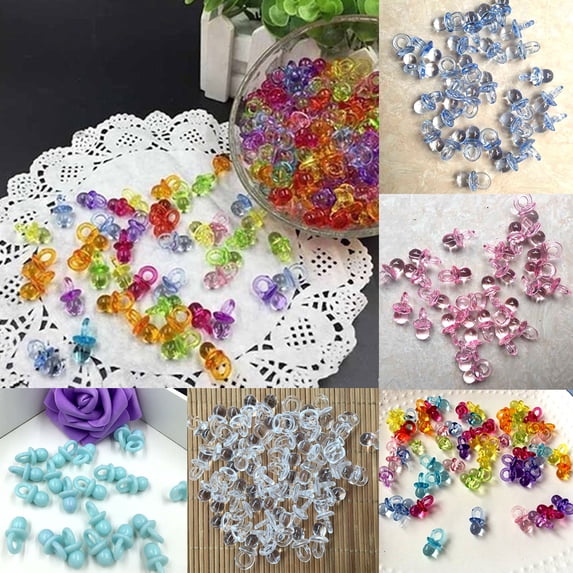 Dengjunhu 50Pcs/Set Acrylic Baby Pacifiers Baby Shower Favors Gender Reveal Party Decorations for DIY Baby Shower Birthday Party Favors