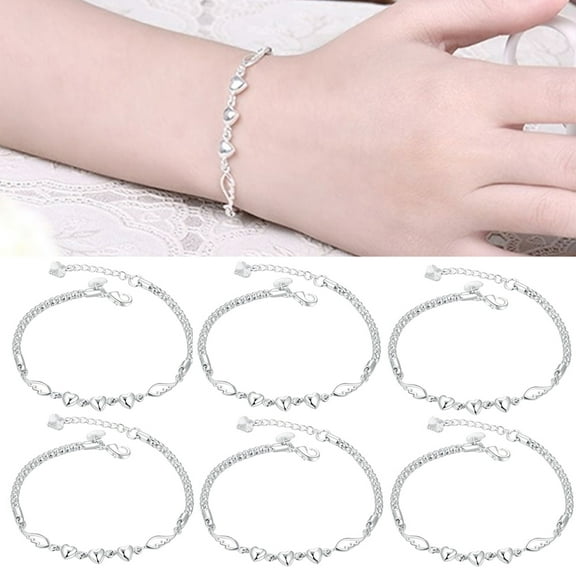 Dengjunhu 6Pcs Heart Charm Bracelet for Women Girls 925 Silver Chain Adjustable Valentines Day Jewelry Gift