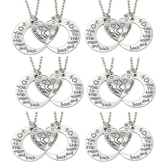 Dengjunhu 6Pcs Mother Daughter Necklace Set, Mom I Love You to the Moon and Back Mom and Daughter Necklaces Jewelry Pendant Necklace