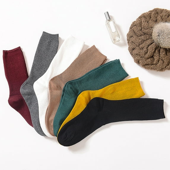 Dengjunhu Autumn Winter Solid Color Breathable Cotton Elastic Middle Tube Pile Heap Socks