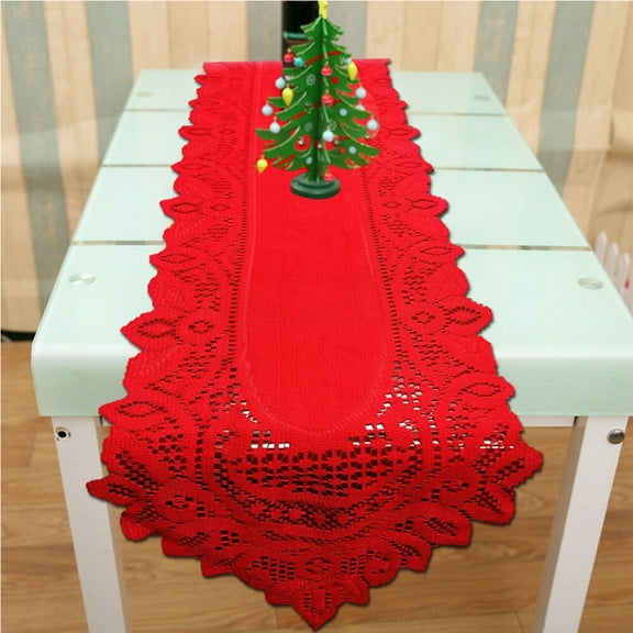 Dengjunhu Christmas Long Table Runner Lace Design Christmas Polyester Table Cloth Runner for Kitchen Wedding Party Decoration