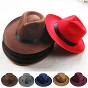 Dengjunhu Classic Fedora Hat for Men & Women 100% Wool Felt Wide Brim Hat Retro Wide Brim Floppy Panama Hat